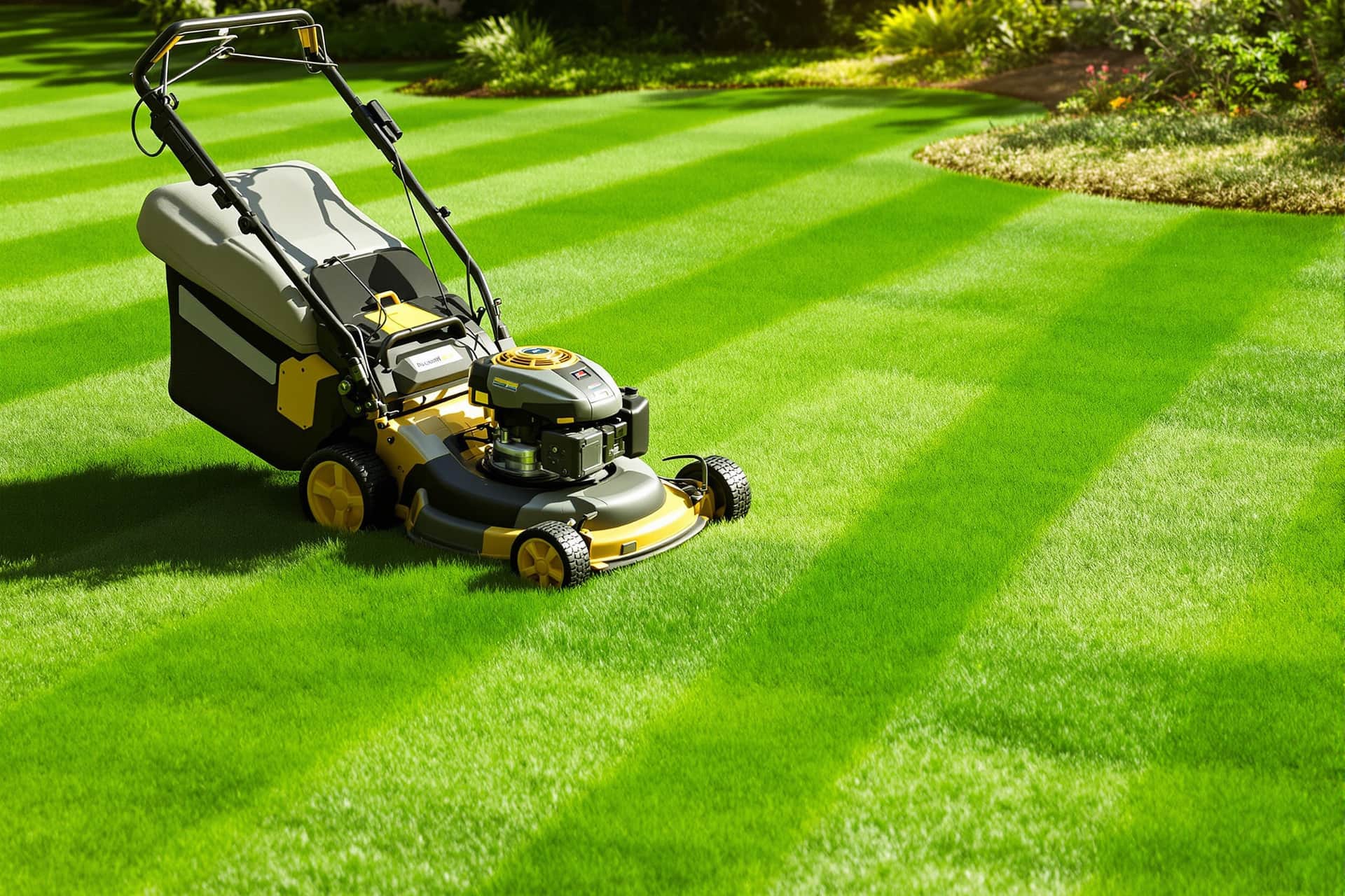 Trimming Edge striped, freshly mowed residential lawn in Western MA