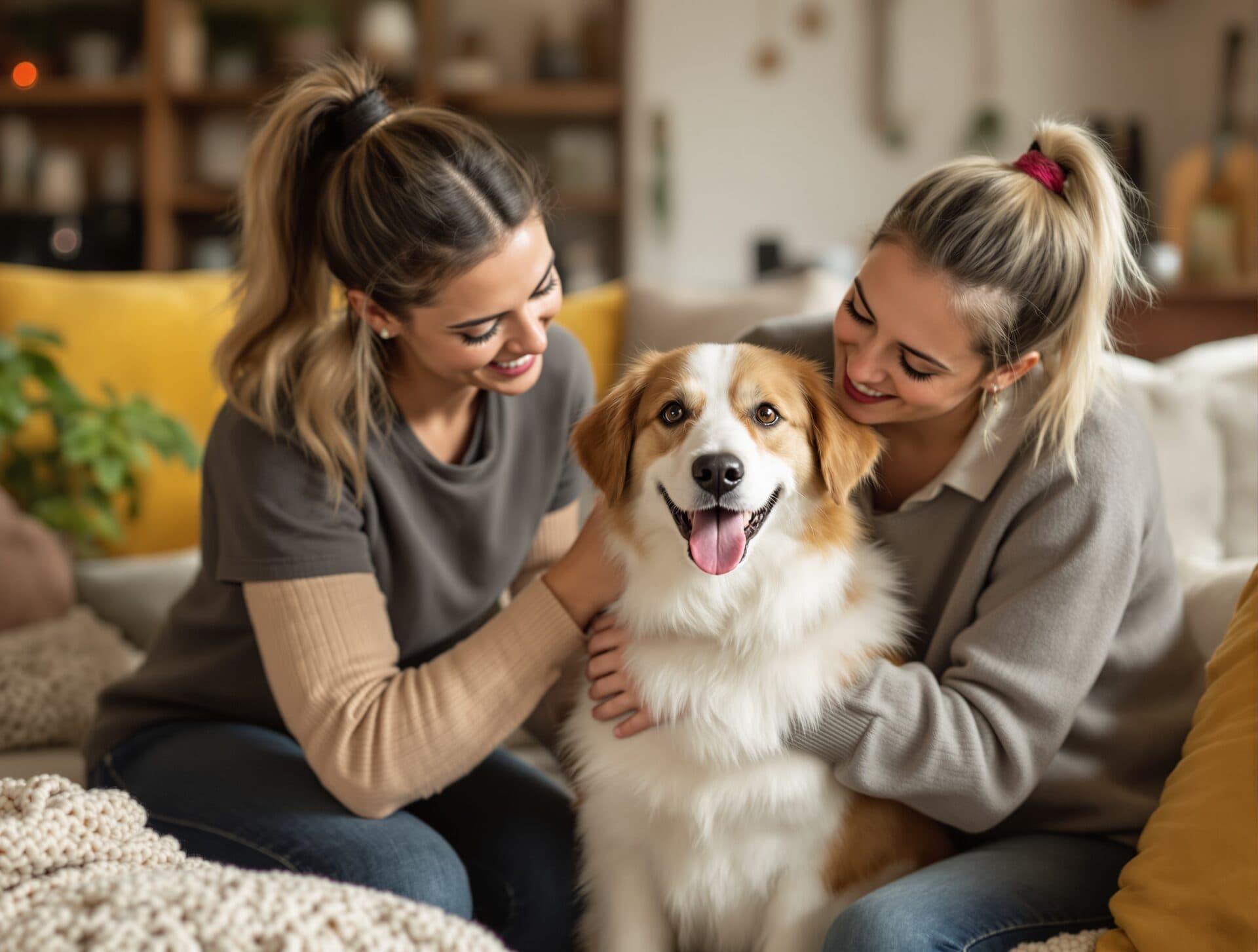 Family with their happy dog